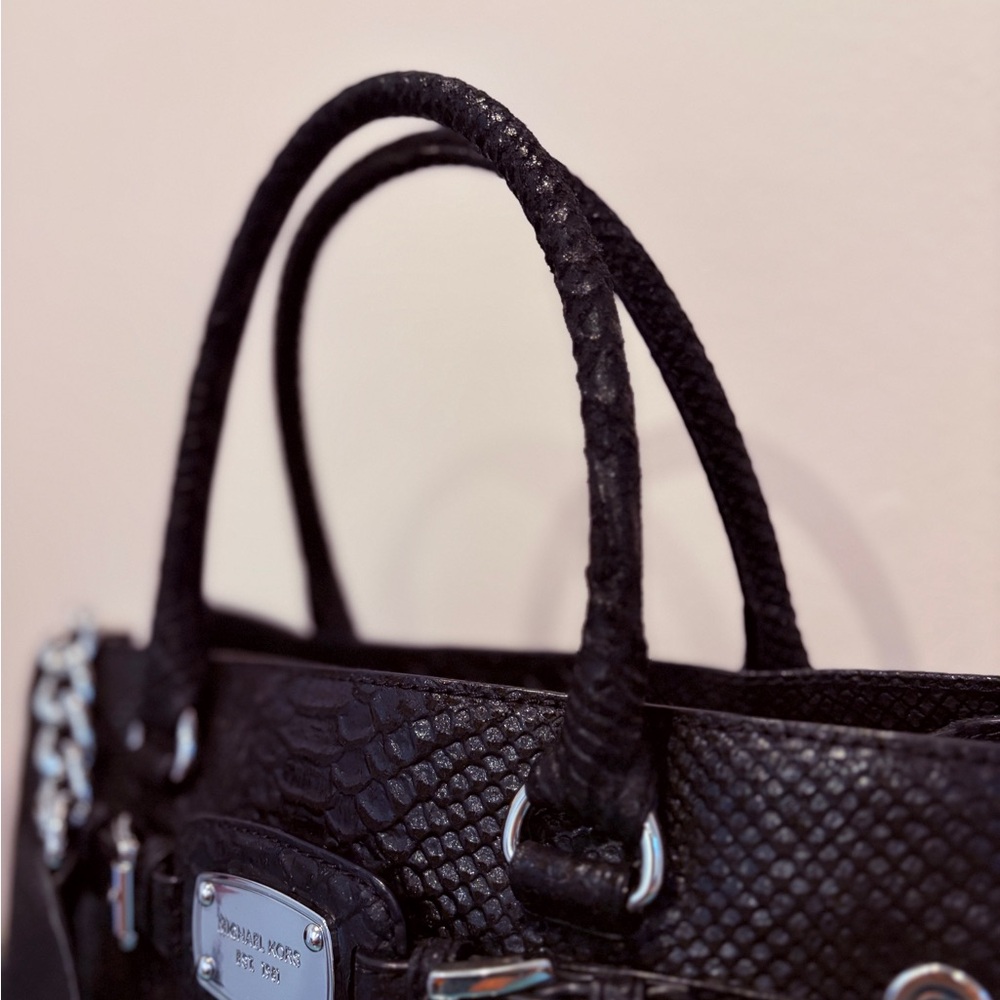 Michael Kors Black Python Leather Hamilton Purse - Picture 6 of 11